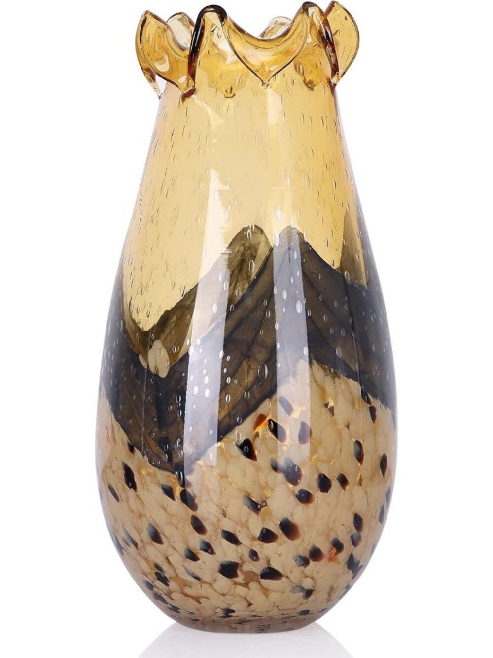 Large Hand Blown Amber Tortoise Shell Glass Vase - Unique Home Decor Accent